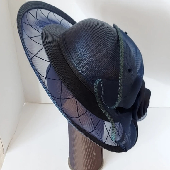 Kentucky‎ Derby Vintage Lord & Taylor Navy Blue Olefin Wide Brim Hat main image 12